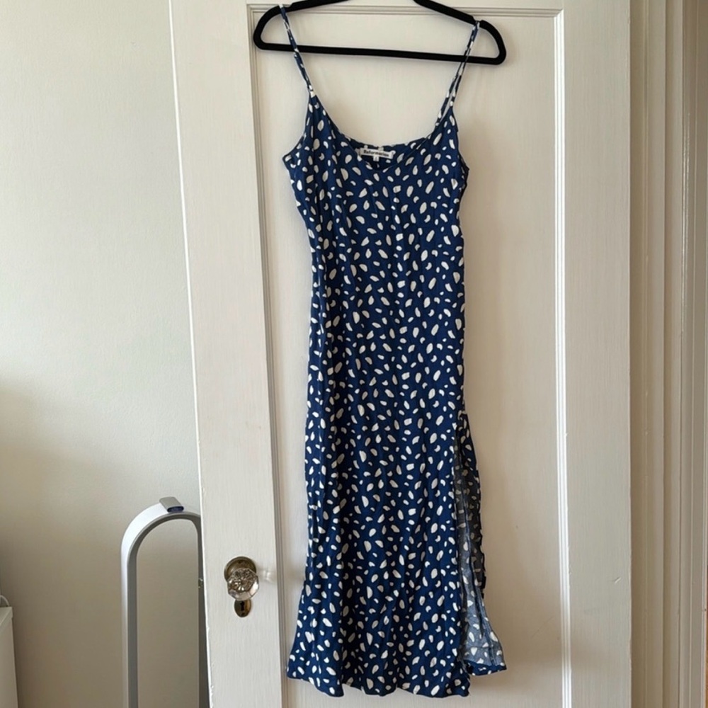 Reformation Blue and White Leaf Print Midi Dress